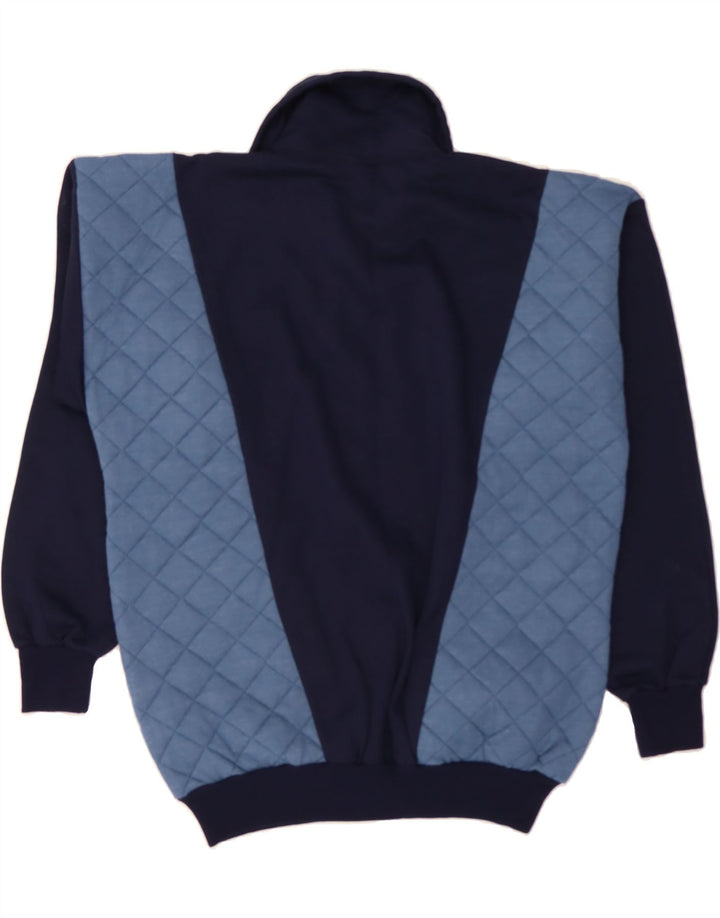 VINTAGE Mens Polo Neck Jumper Sweater Medium Navy Blue Colourblock Vintage Vintage and Second-Hand Vintage from Messina Hembry 