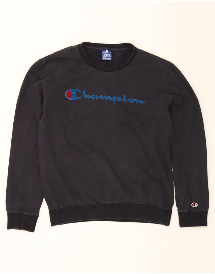 CHAMPION Mens Graphic Sweatshirt Jumper Medium Navy Blue Cotton Vintage Champion and Second-Hand Champion from Messina Hembry 
