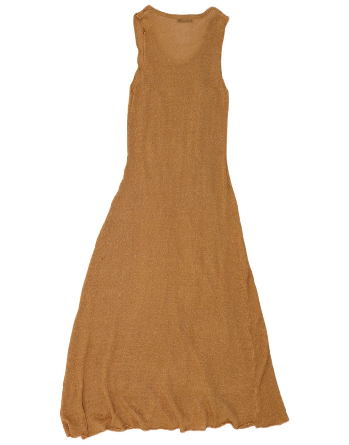 Zara Γυναικείο Maxi Αμάνικο Φόρεμα UK 12 Medium Beige Polyester