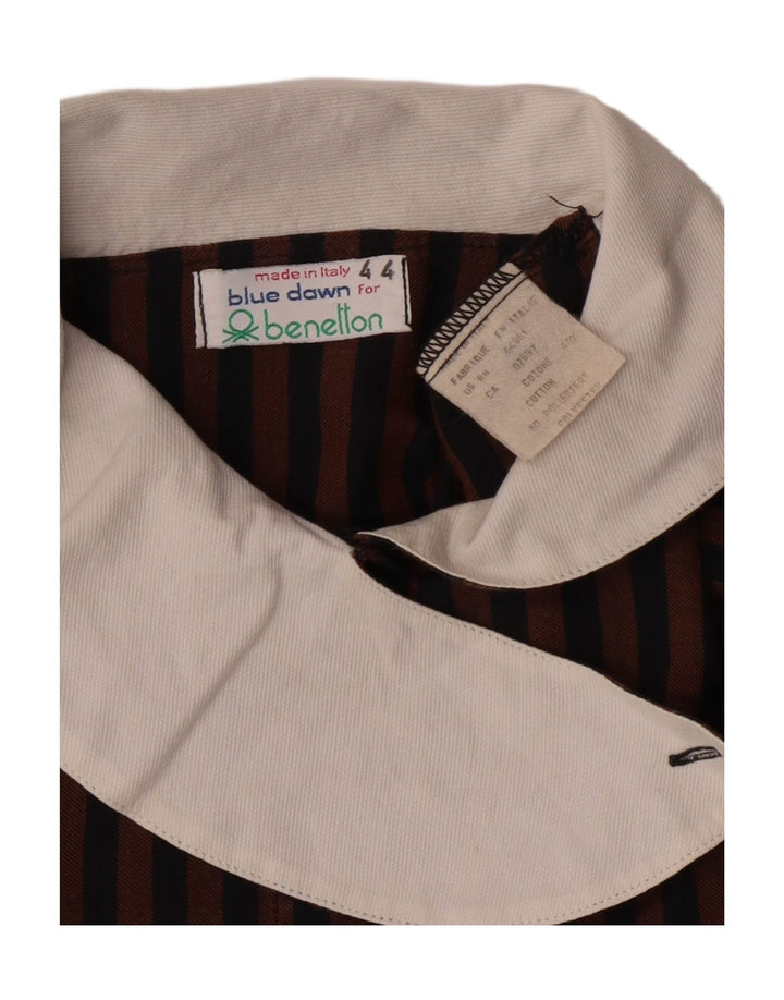 BENETTON Womens Shirt Blouse IT 44 Medium Brown Striped Cotton