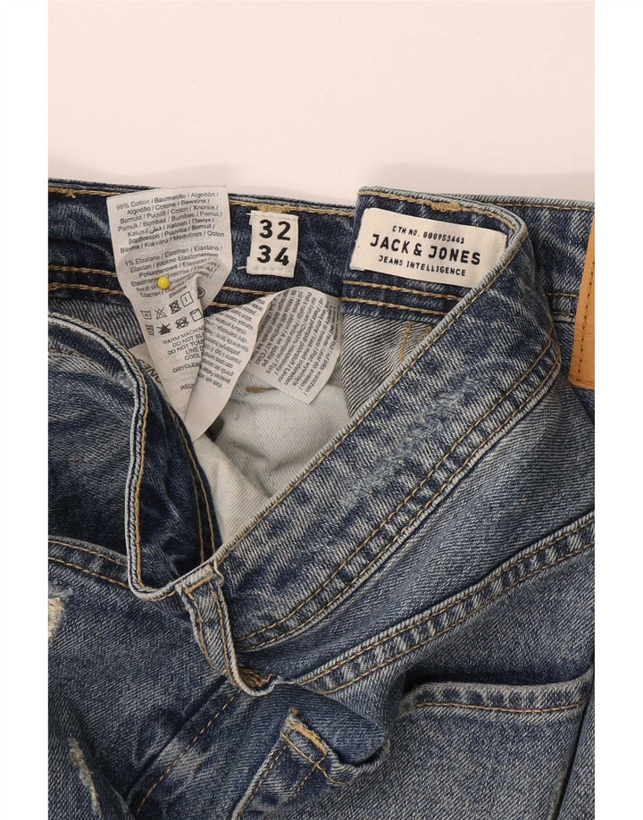 Jack & Jones Mens Tim Distressed Slim Jeans W32 L34 Blue Cotton
