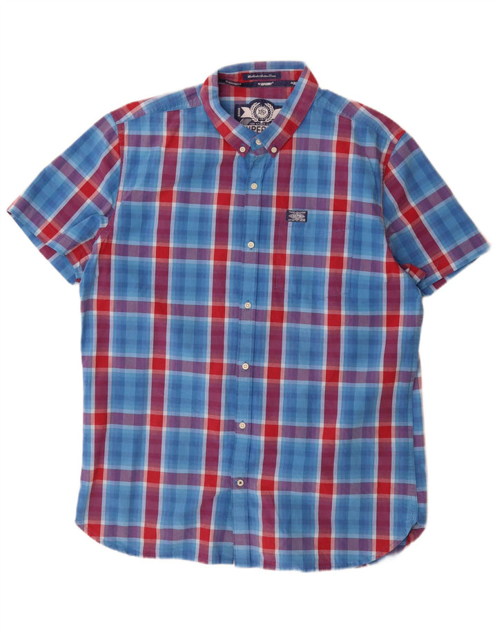 Ανδρικό κοντομάνικο πουκάμισο Superdry 2XL Blue Check Cotton