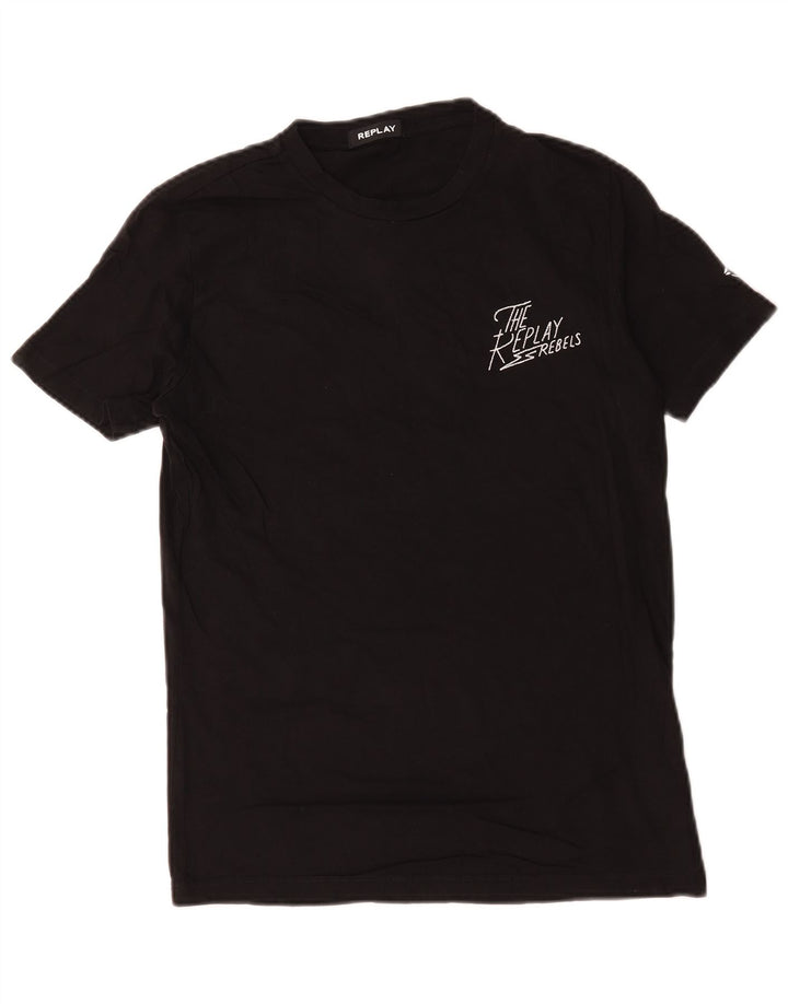 Ανδρικό γραφικό T-Shirt Replay Top Μεσαίο μαύρο βαμβακερό