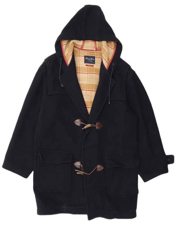 Vintage Ανδρική κουκούλα Duffle Παλτό UK 38 Medium Navy Blue Wool