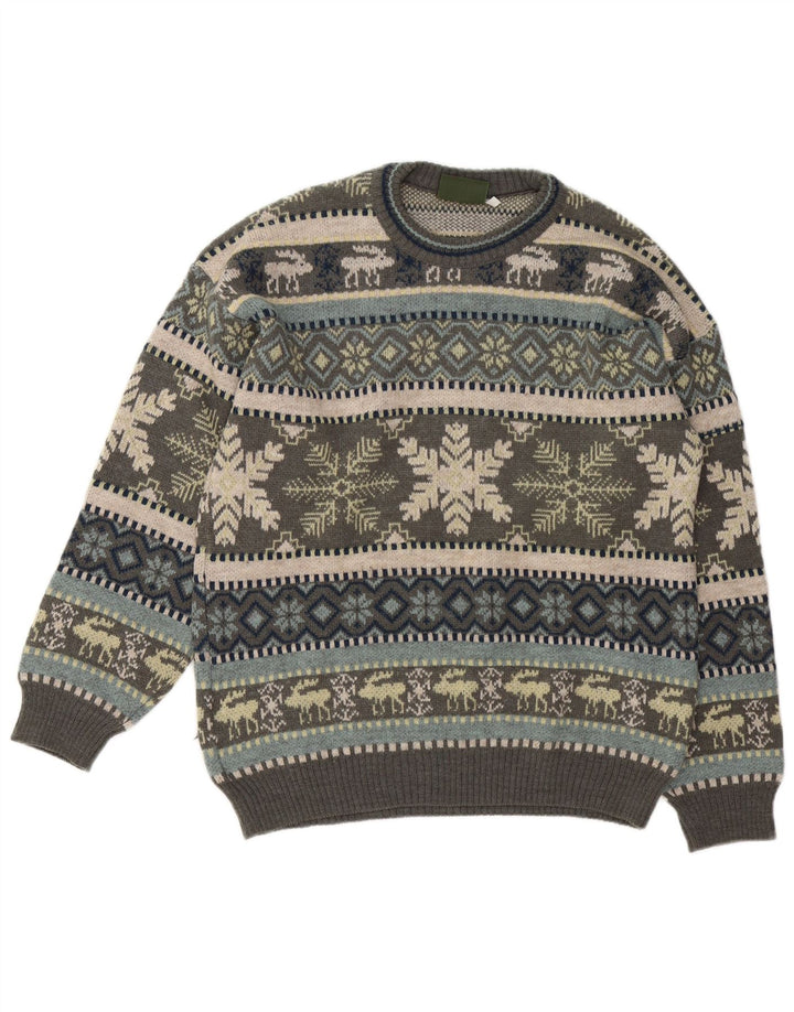 Ανδρικό πουλόβερ Liberti Crew Neck Jumper Medium Grey Fair Isle Wool