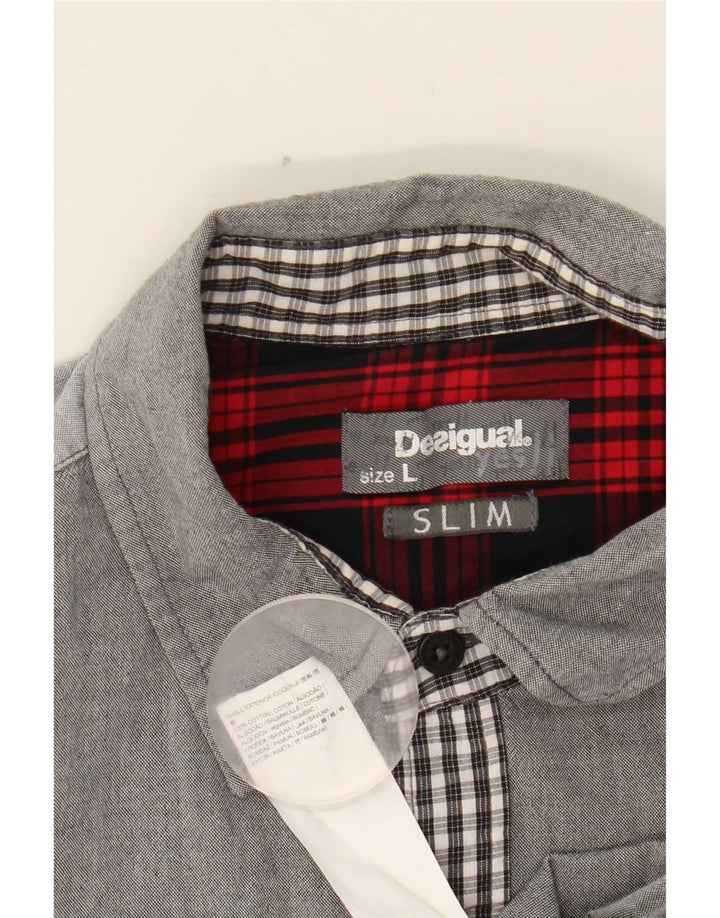 Ανδρικό πουκάμισο Desigual Slim μεγάλο γκρι βαμβακερό