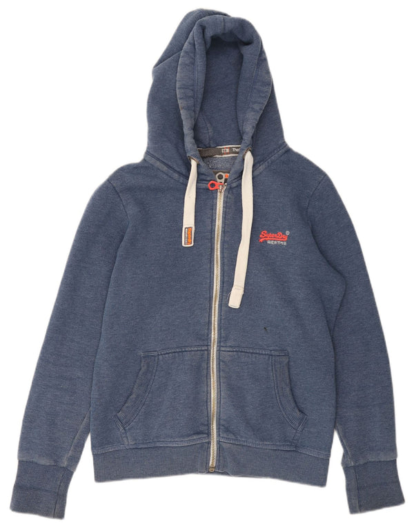 Superdry Γυναικείο πουλόβερ με κουκούλα με φερμουάρ UK 16 μεγάλο μπλε βαμβακερό