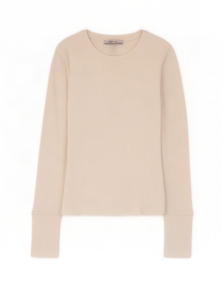 Zara Γυναικείο Crop Top Μακρυμάνικο UK 8 Small White