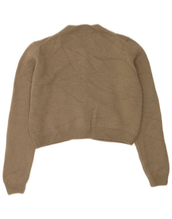 Massimo Dutti Γυναικείο Crop Cardigan πουλόβερ UK 14 Medium Khaki Wool