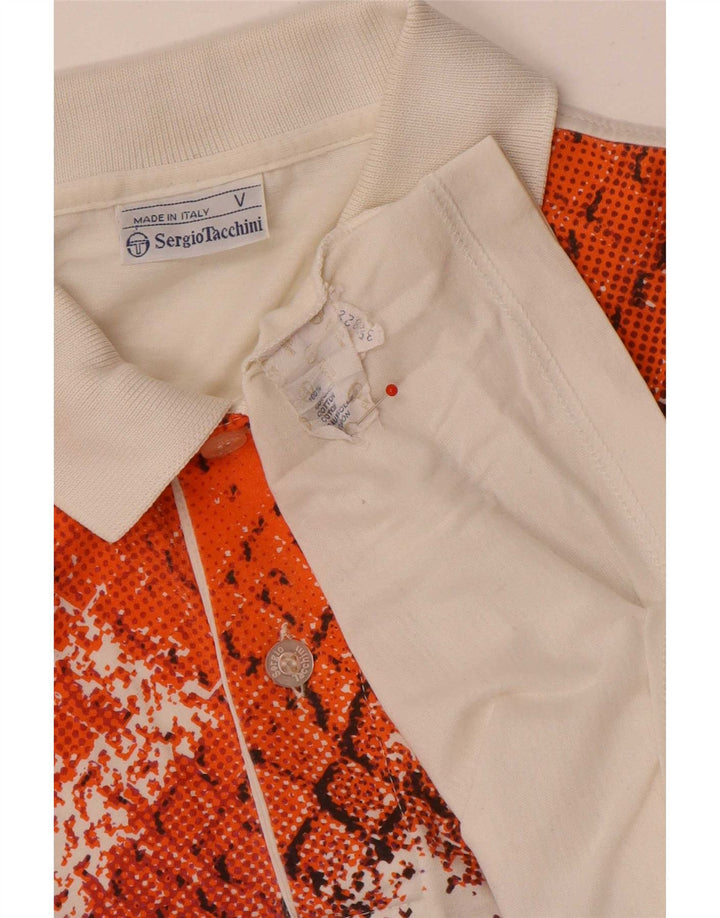 Sergio Tacchini Ανδρικό πουκάμισο πόλο με αφηρημένο σχέδιο, μεσαίο λευκό βαμβακερό