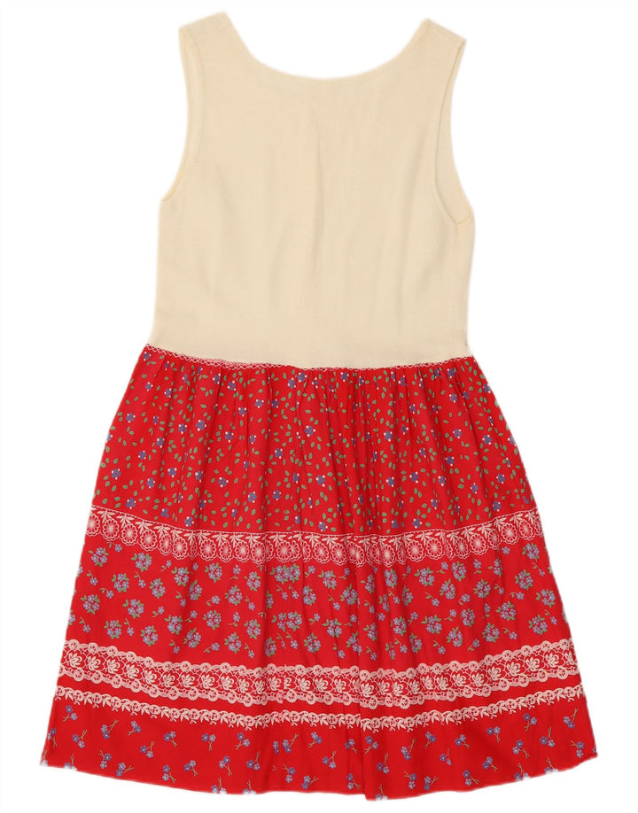 Vintage γυναικείο αμάνικο βασικό φόρεμα UK 8 Small Red Colourblock