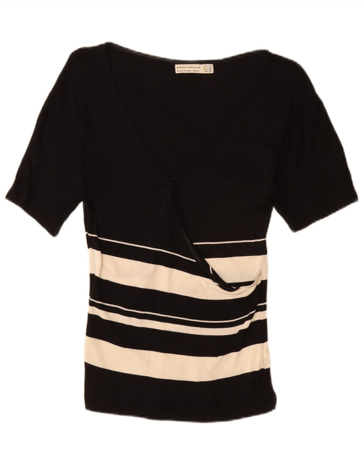 Zara Γυναικεία Μπλούζα Τοπ UK 12 Medium Black Colourblock Lyocell