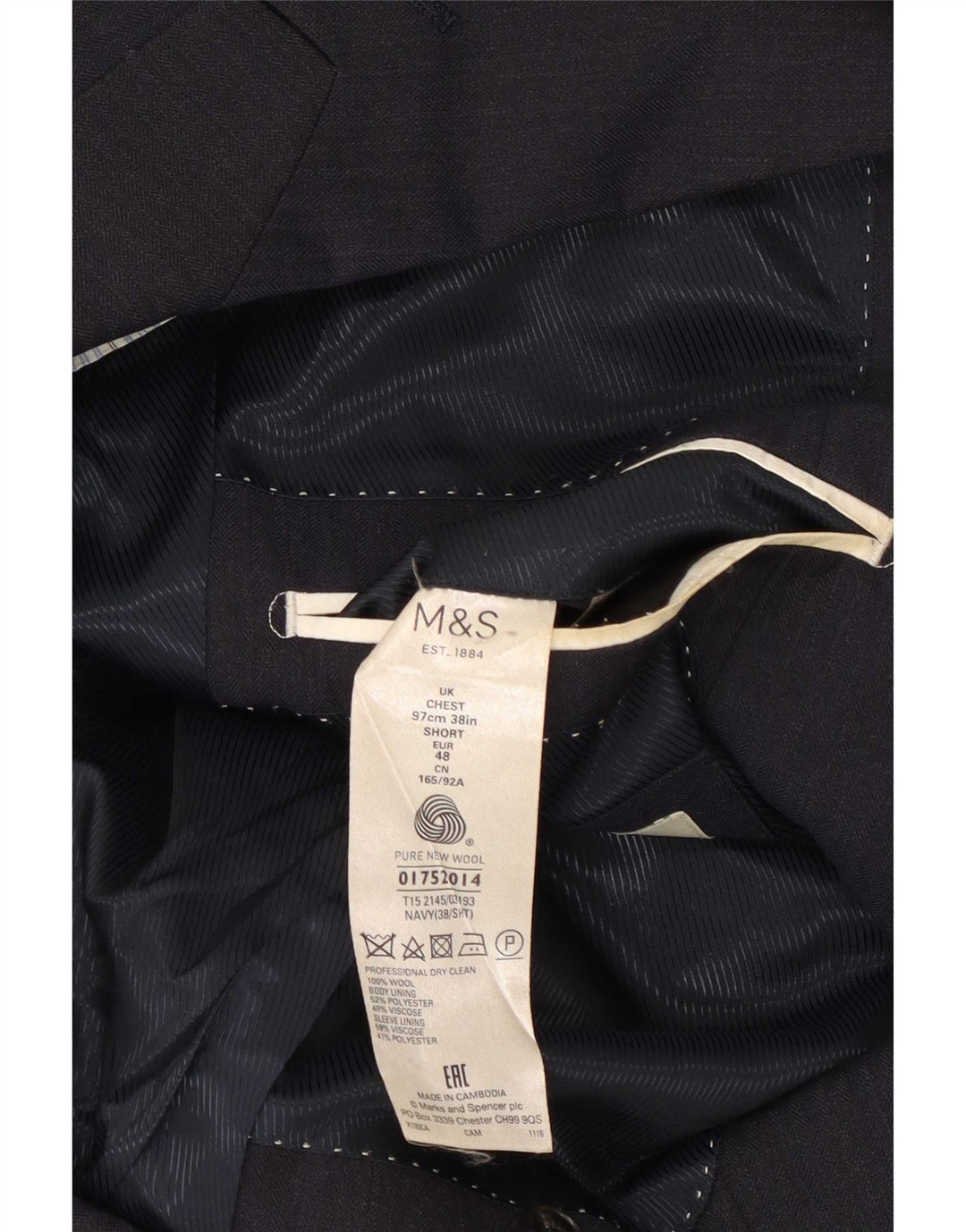 Marks & Spencer Ανδρικό μπλέιζερ με 2 κουμπιά μπουφάν UK 38 Medium Navy Blue Wool