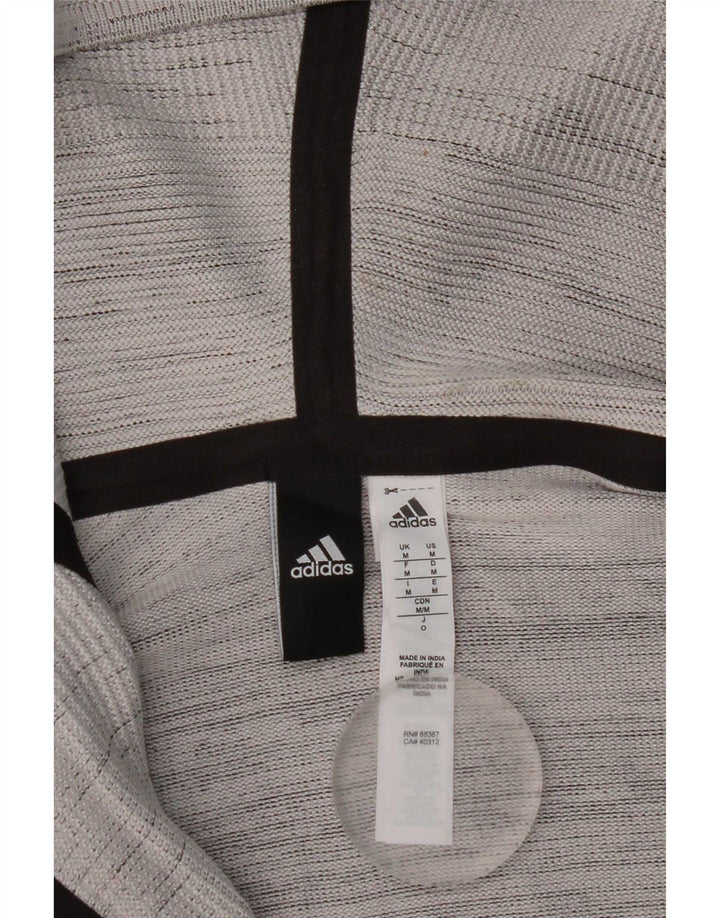 Ανδρικό πουλόβερ με κουκούλα με φερμουάρ Adidas με μεσαίο γκρι ριγέ πολυεστέρα