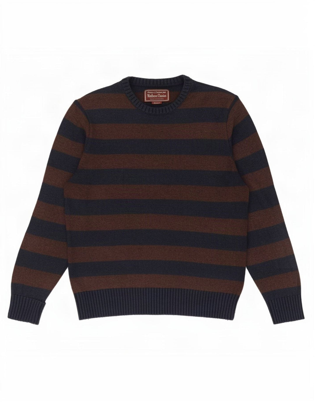 Ανδρικό πουλόβερ Marlboro Classics Crew Neck Jumper UK 14 Μεσαίο καφέ ριγέ