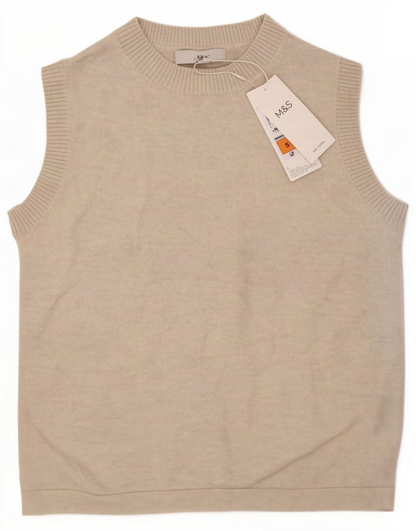 Marks & Spencer Womens Crop Vest Tank Top UK 8 Small Beige Polyester