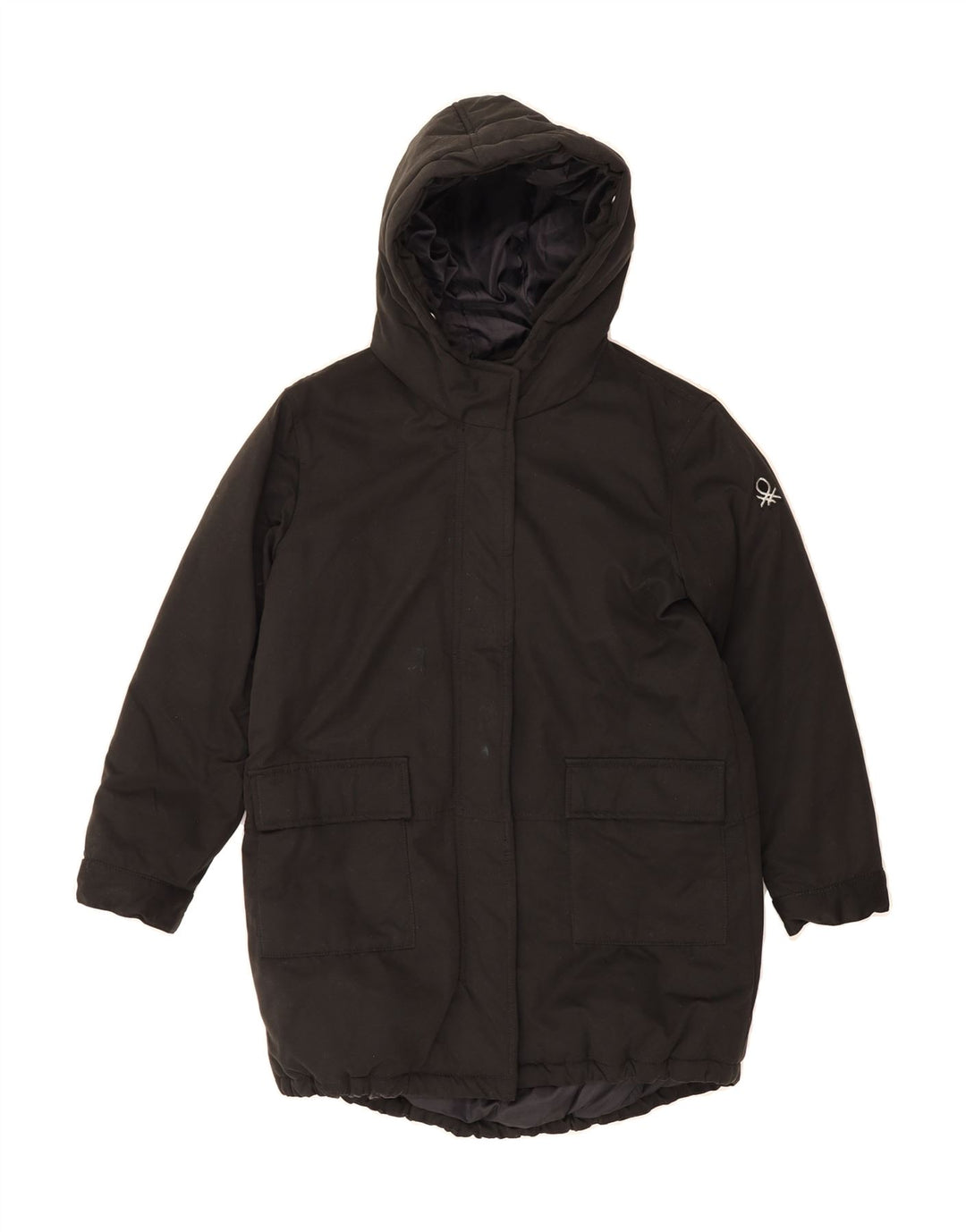 BENETTON Girls Hooded Padded Coat 8-9 Years Large Black Polyester Vintage Benetton and Second-Hand Benetton from Messina Hembry 
