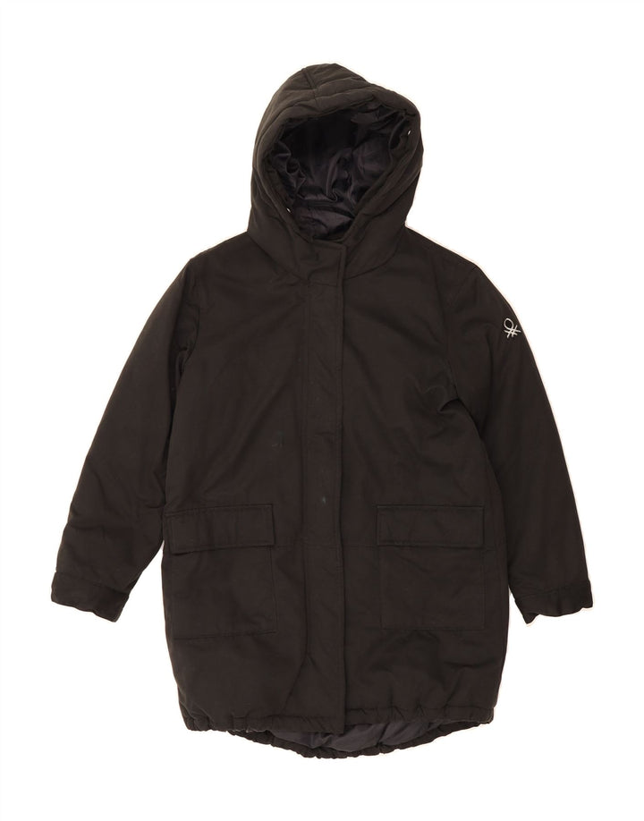 BENETTON Girls Hooded Padded Coat 8-9 Years Large Black Polyester Vintage Benetton and Second-Hand Benetton from Messina Hembry 