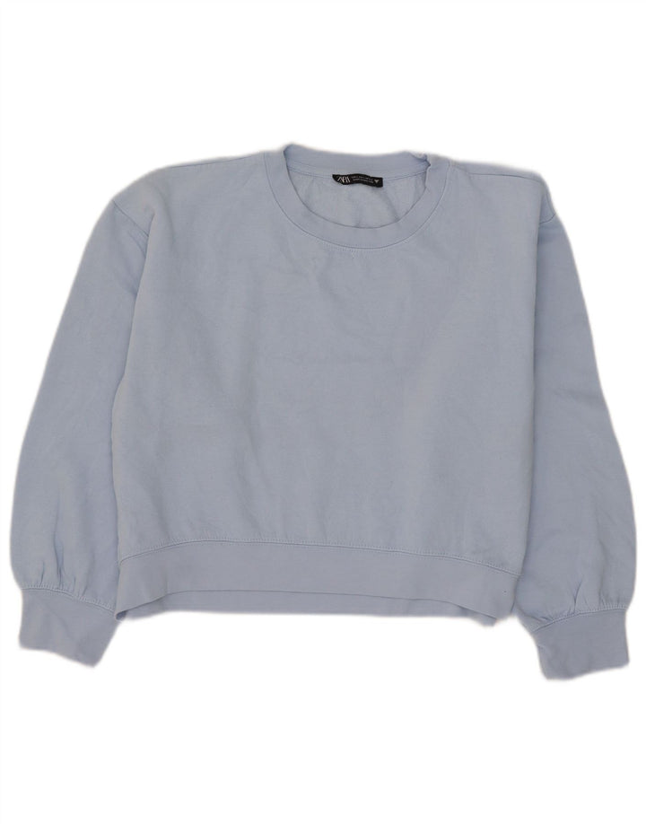 Zara Γυναικεία φούτερ Crop Jumper UK 16 Large Blue Polyester