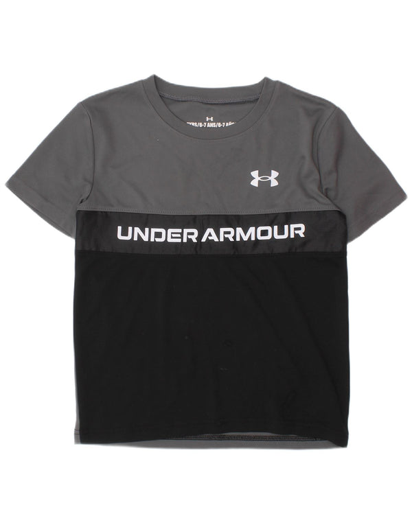 UNDER ARMOUR Boys Graphic T-Shirt Top 6-7 Years Grey Colourblock Polyester