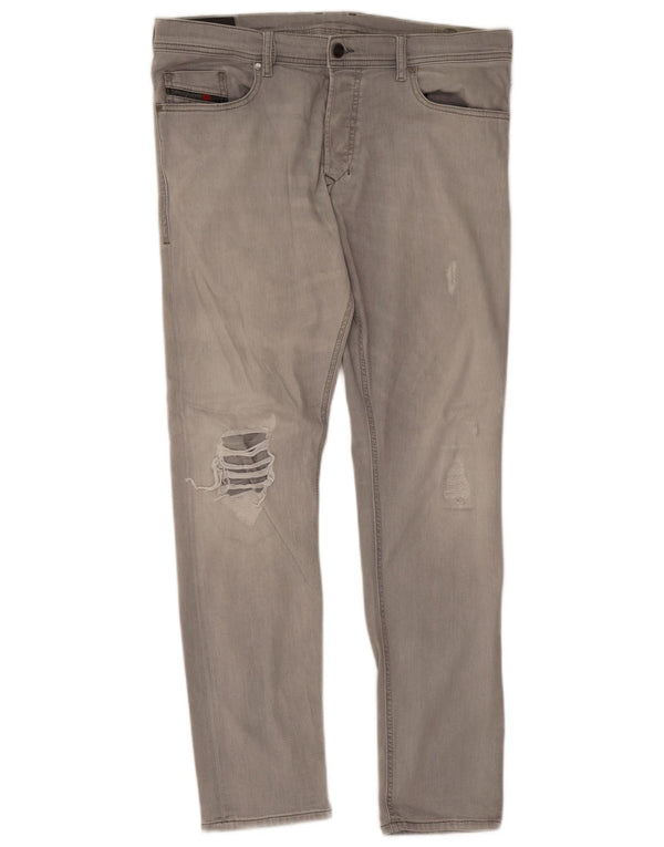 Diesel Mens Tepphar Distressed Carrot Slim Jeans W36 L32 Γκρι βαμβακερό