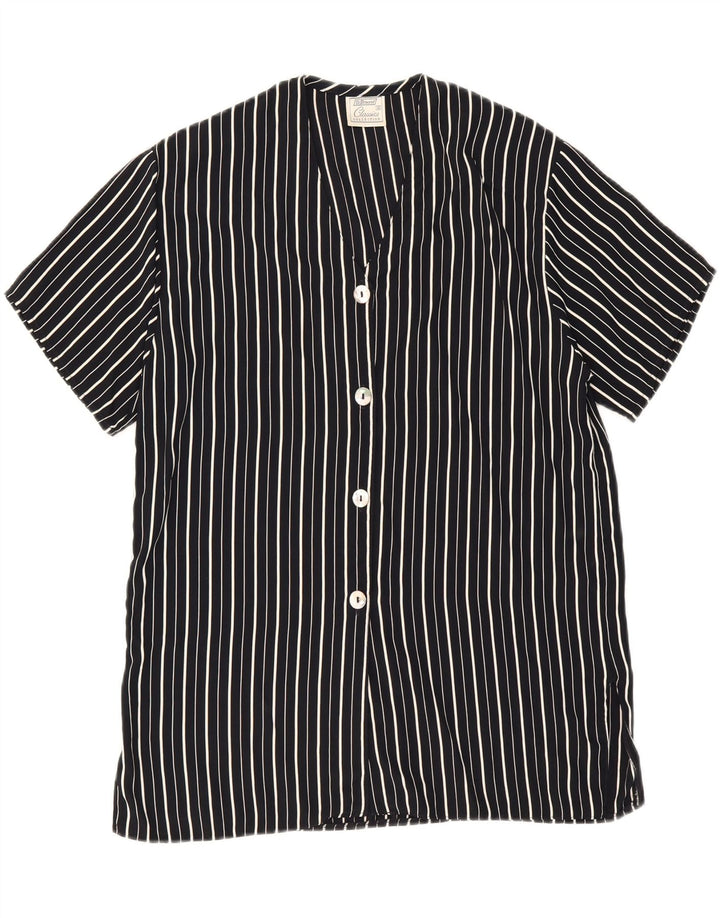 ST. BERNARD Womens Shirt Blouse UK 12 Medium Black Striped Viscose Vintage St. Bernard and Second-Hand St. Bernard from Messina Hembry 