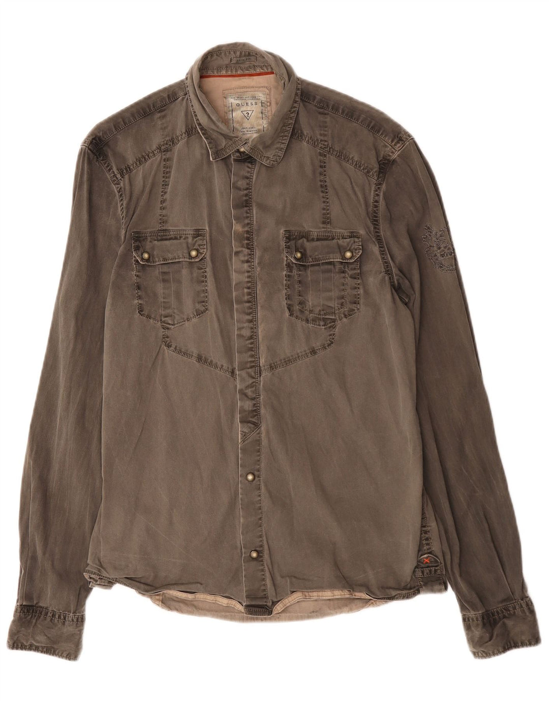 Ανδρικό τζιν πουκάμισο Guess Slim Fit Μεσαίο χακί βαμβακερό