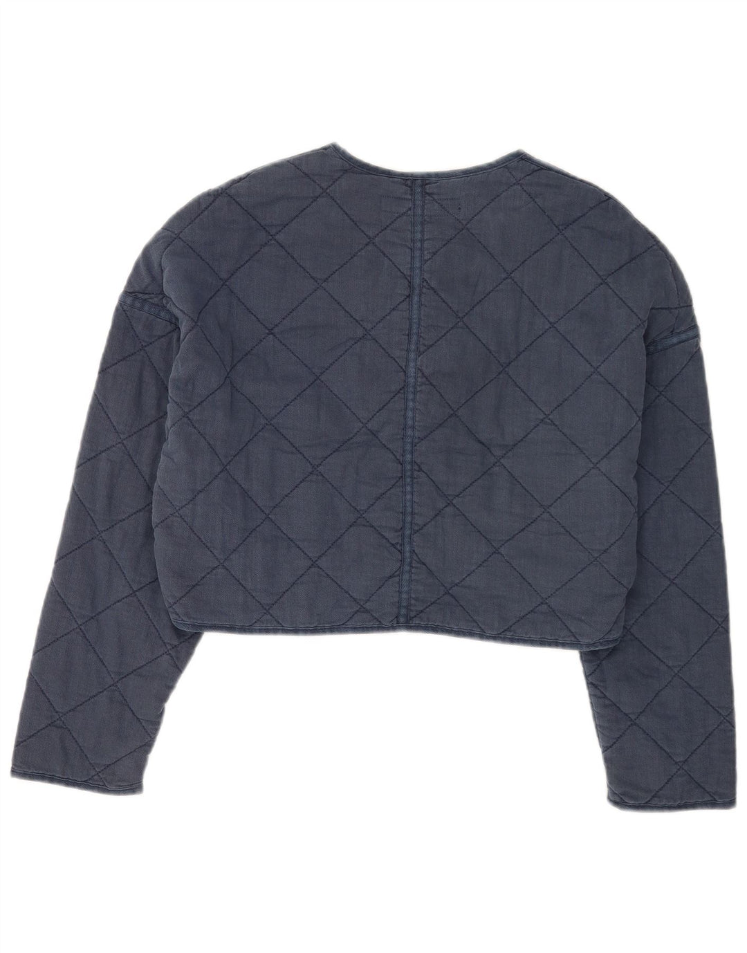 Zara Γυναικείο Crop Oversized Καπιτονέ μπουφάν UK 14 Medium Navy Blue Polyester