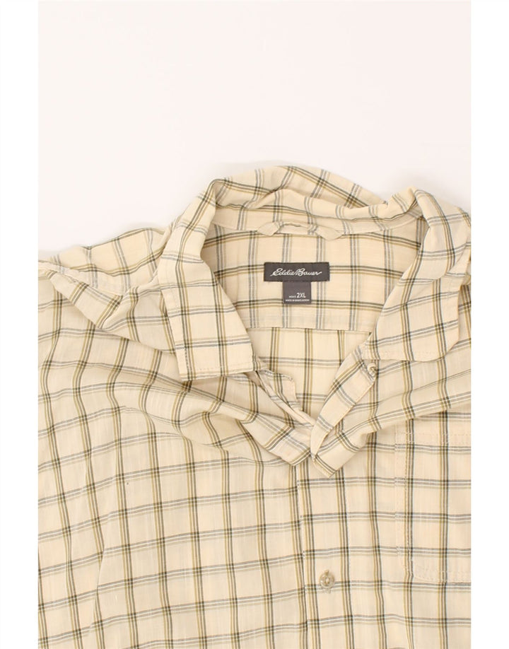 EDDIE BAUER Mens Short Sleeve Shirt 2XL Beige Check Cotton Vintage Eddie Bauer and Second-Hand Eddie Bauer from Messina Hembry 