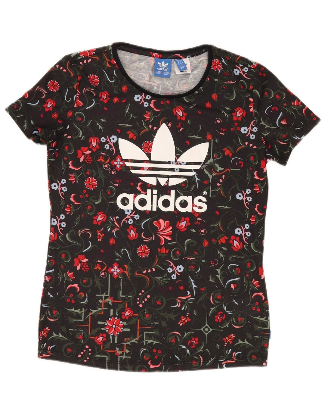 Γυναικείο γραφικό μπλουζάκι ADIDAS Top UK 10 Small Black Floral Polyester