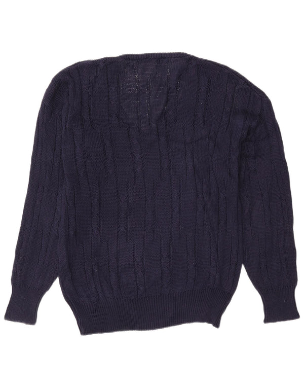 Vintage Mens Loose Fit V-Neck Jumper Sweater IT 50 Medium Navy Blue Cotton