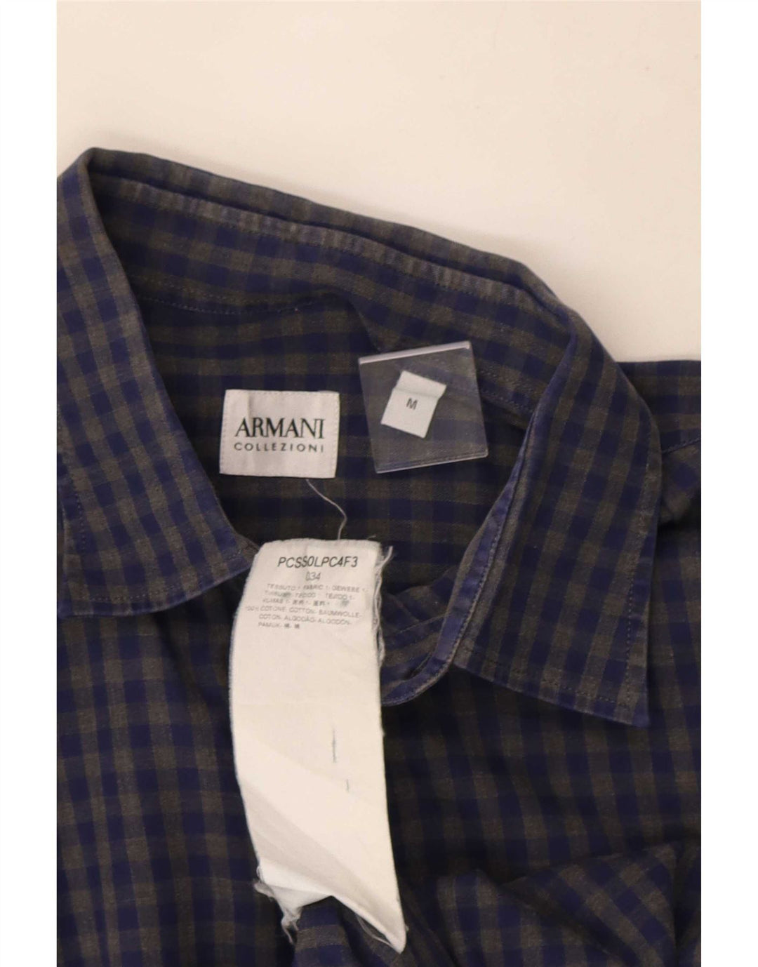 Ανδρικό πουκάμισο Armani Collezioni, μεσαίο μπλε βαμβακερό Gingham