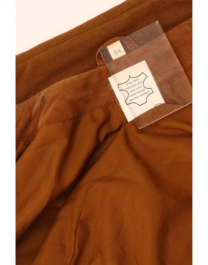 VINTAGE Ανδρικό Suede Bomber Jacket IT 54 2XL Beige Leather