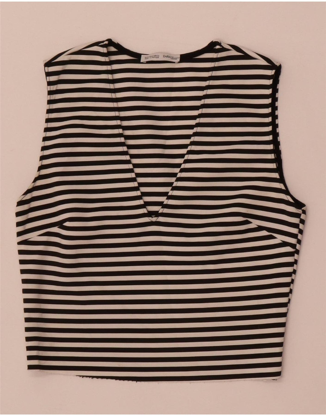 Zara Γυναικείο Αμάνικο Crop Top UK 8 Small Black ριγέ