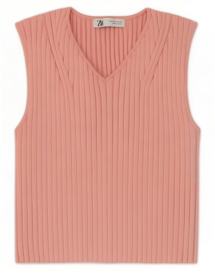 Zara Γυναικείο γιλέκο Crop Top UK 12 Medium Pink Polyester