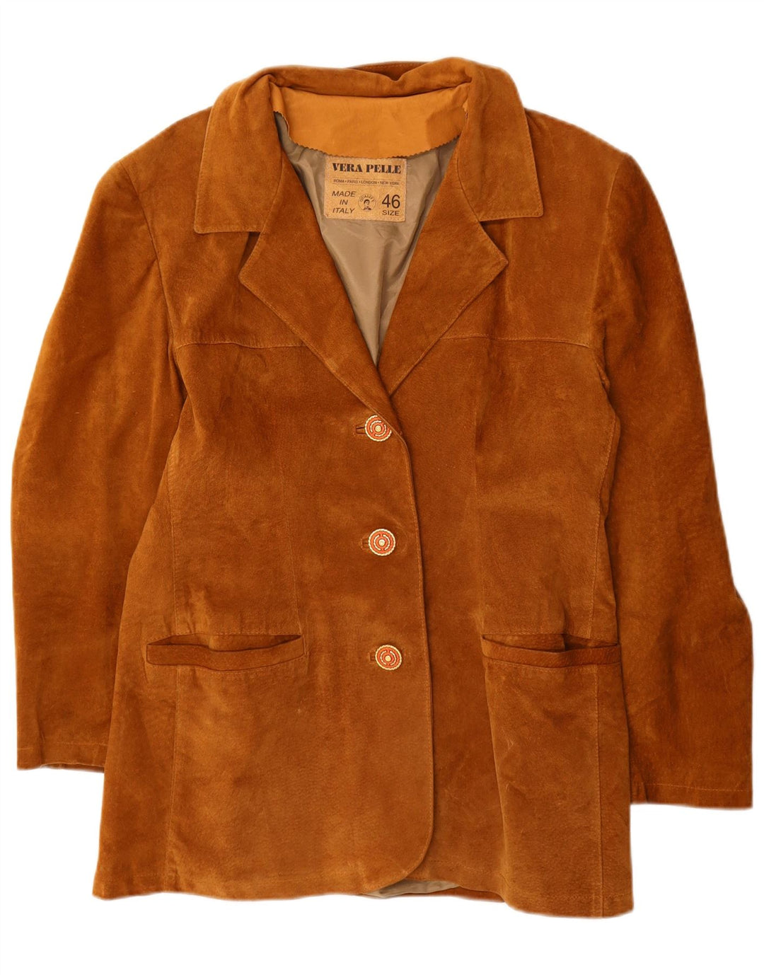 VINTAGE Γυναικείο τζάκετ σουέντ σακάκι με 3 κουμπιά IT 46 μεγάλο καφέ δέρμα