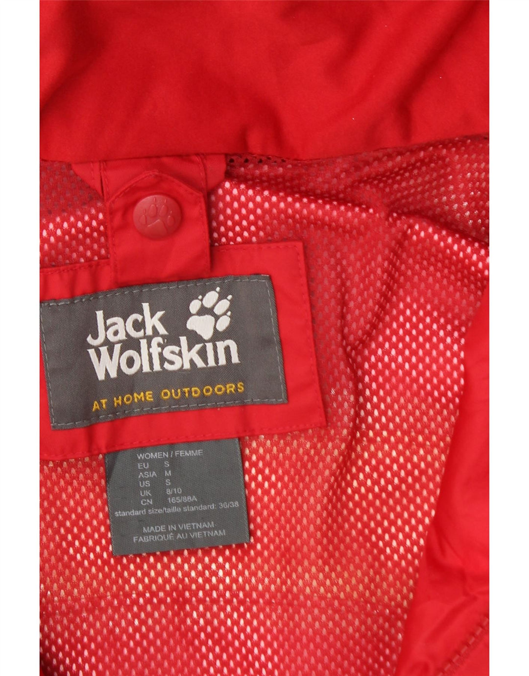 JACK WOLFSKIN Γυναικείο μπουφάν βροχής με κουκούλα UK 8/10 Μικρό κόκκινο πολυαμίδιο
