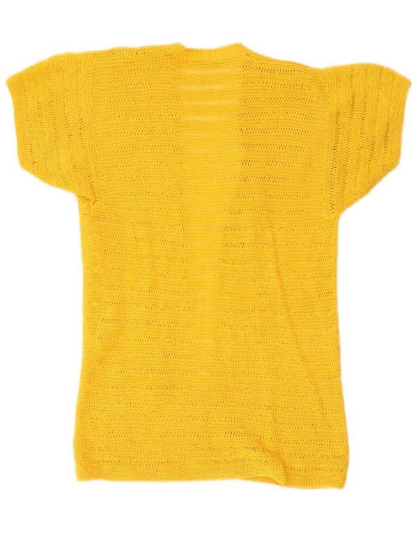 Vintage γυναικείο κοντομάνικο πουλόβερ ζακέτα UK 8 Small Yellow