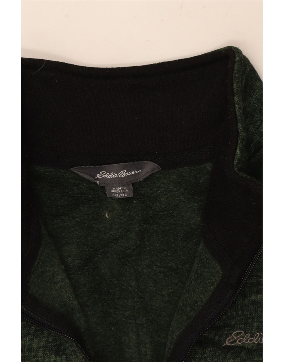 EDDIE BAUER Mens Zip Neck Fleece Jumper 2XL Green Flecked Polyester Vintage Eddie Bauer and Second-Hand Eddie Bauer from Messina Hembry 