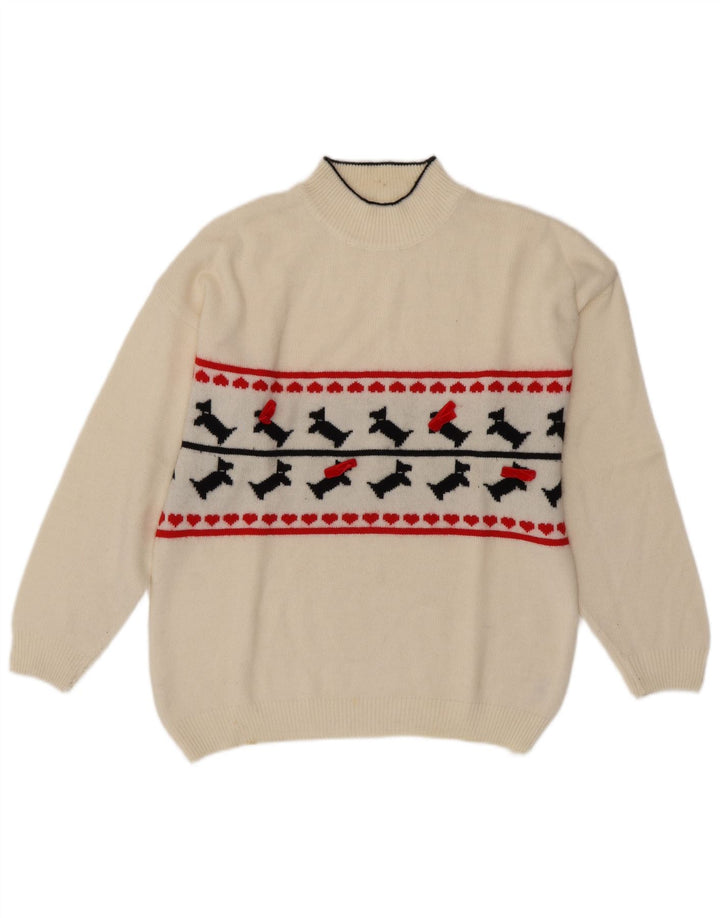 VINTAGE Γυναικείο πουλόβερ με λαιμό χελώνα UK 16 Large White Fair Isle