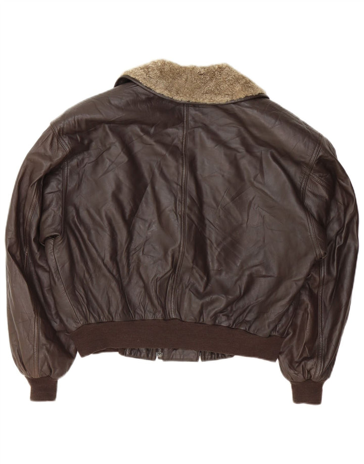 Ambiente Γυναικείο Crop Oversized Δερμάτινο Μπουφάν UK 12 Medium Brown Δερμάτινο