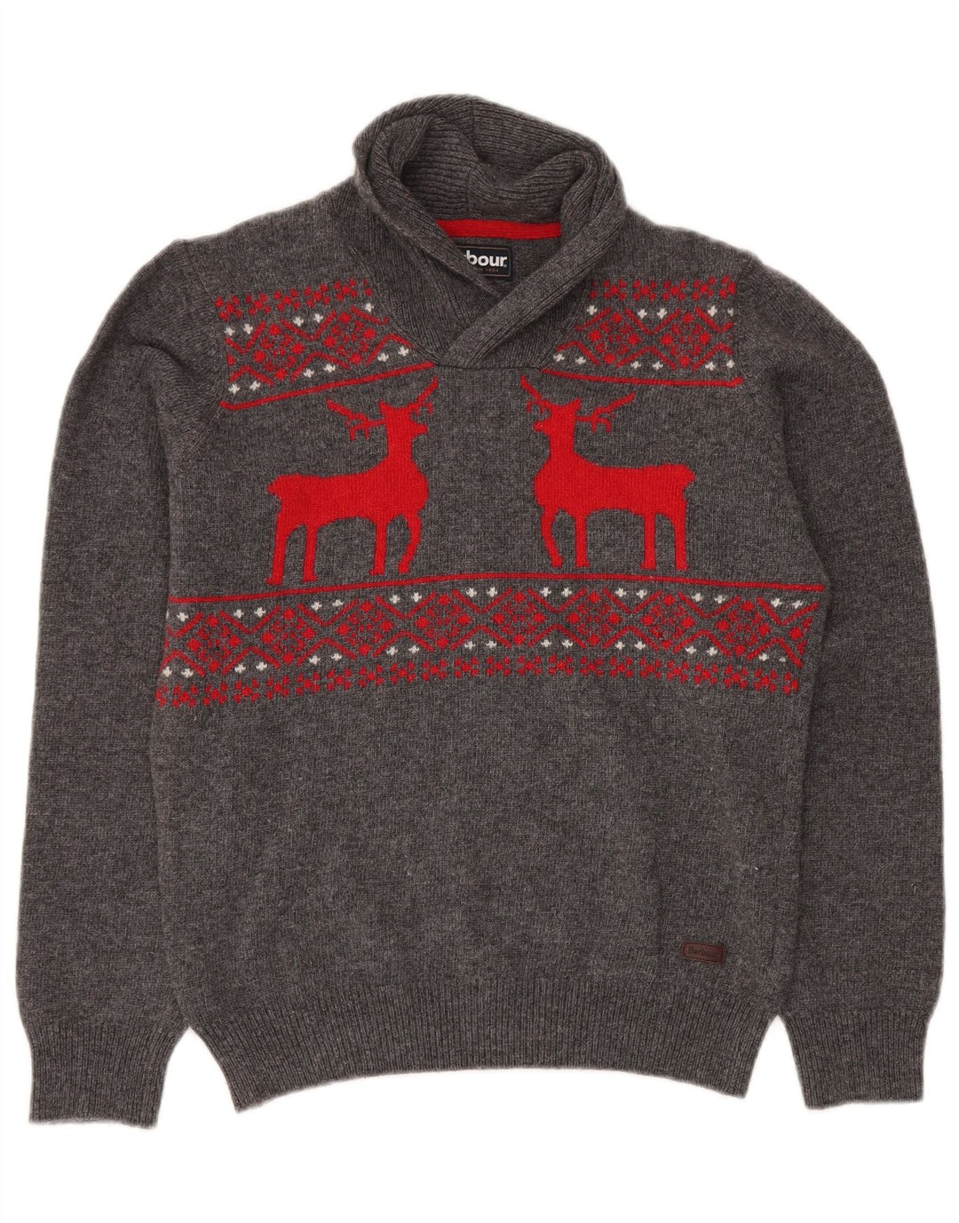 BARBOUR Boys Shawl Neck Jumper πουλόβερ 15-16 ετών 2XL Γκρι Fair Isle Wool