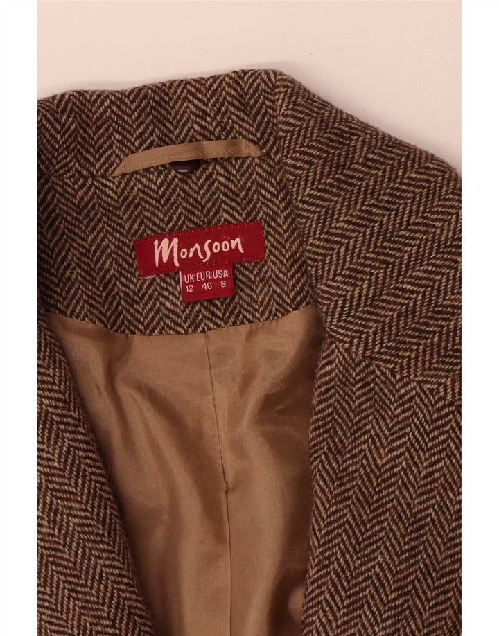 Monsoon γυναικείο σακάκι blazer UK 12 μεσαίο καφέ μαλλί από ψαροκόκκαλο