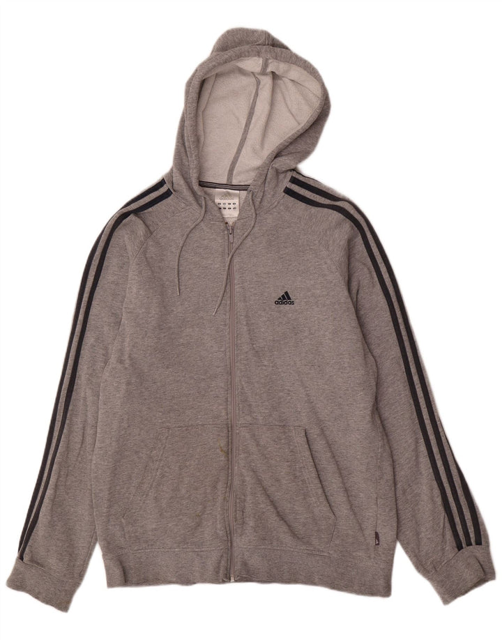 Ανδρικό πουλόβερ με κουκούλα με φερμουάρ ADIDAS Βαμβακερό μεσαίο γκρι