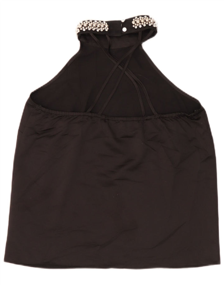 Lipsy Womens Crop Halter Top UK 12 Medium Black Polyester