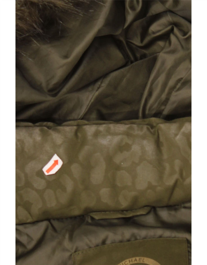 MICHAEL KORS Γυναικείο παλτό με κουκούλα UK 14 Medium Khaki Animal Print