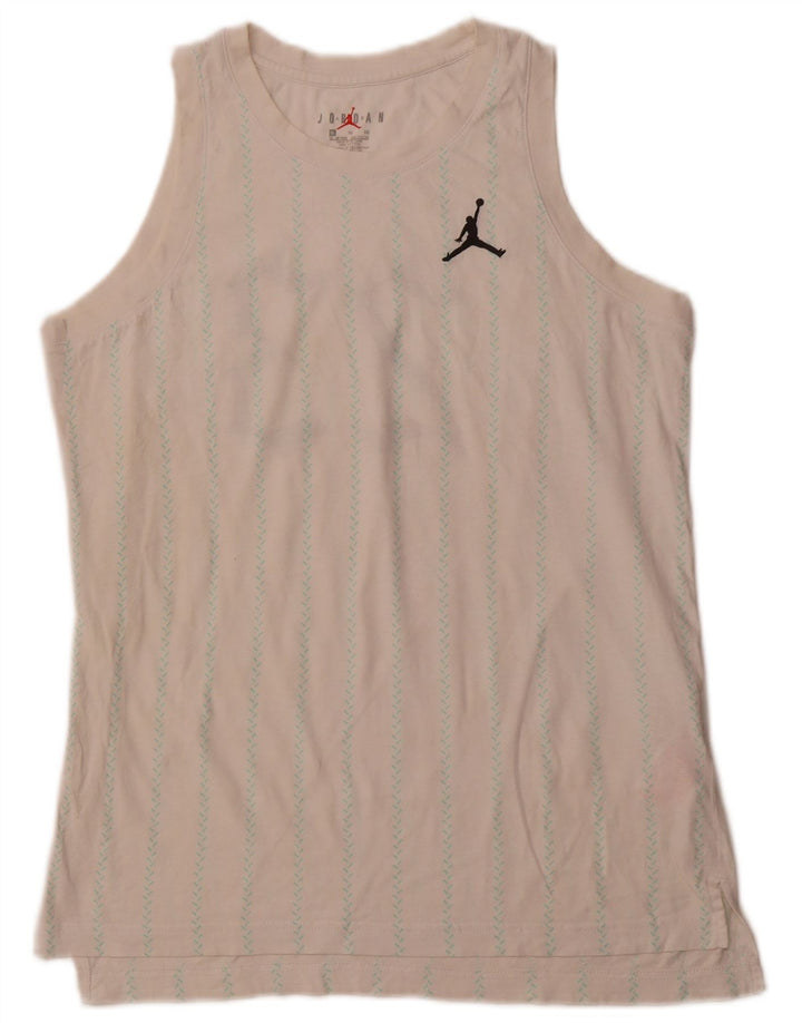 JORDAN Boys Graphic Vest Top 13-14 Years XL Off White Ριγέ βαμβακερό