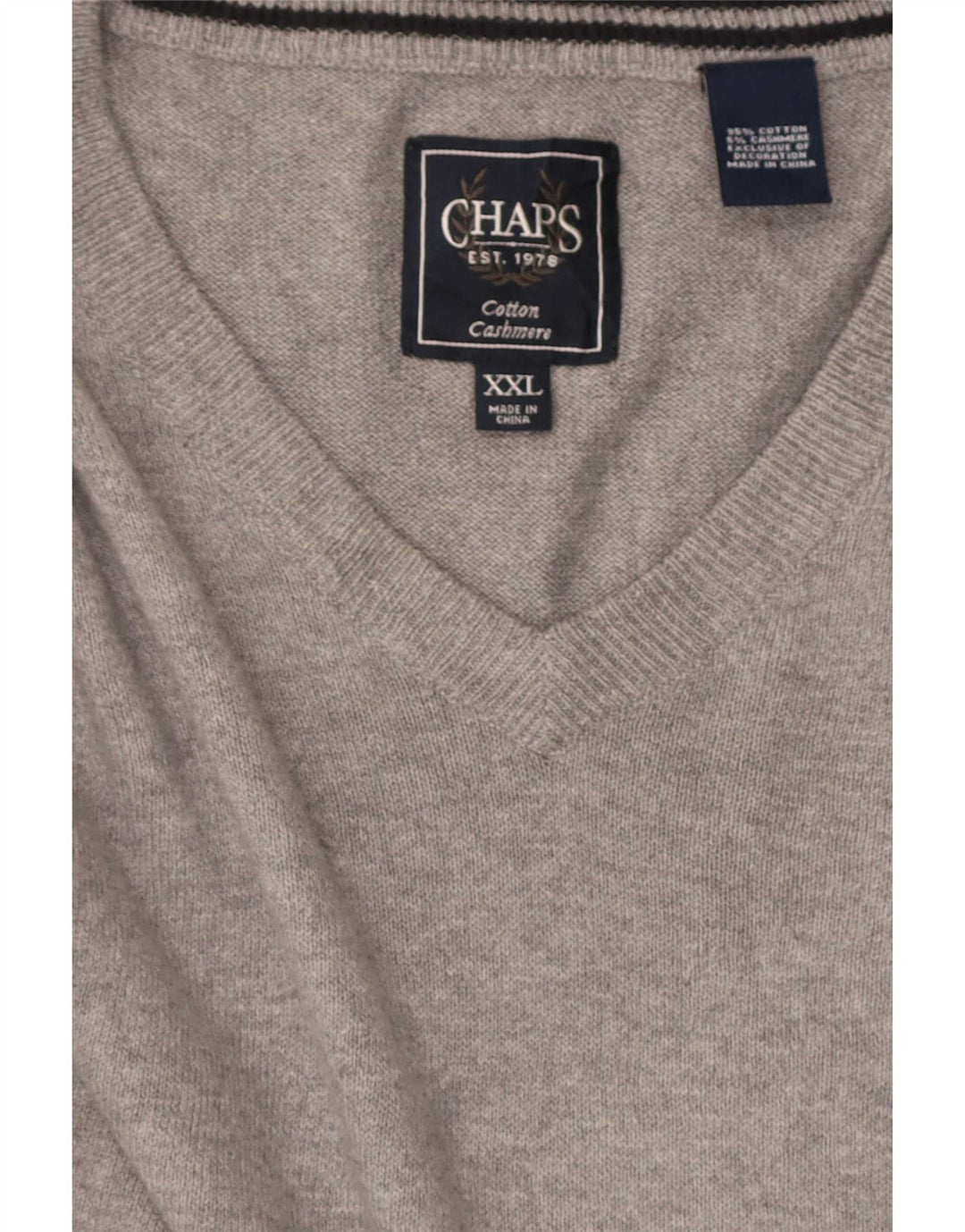 Ανδρικό πουλόβερ Chaps με V λαιμόκοψη 2XL Γκρι βαμβακερό