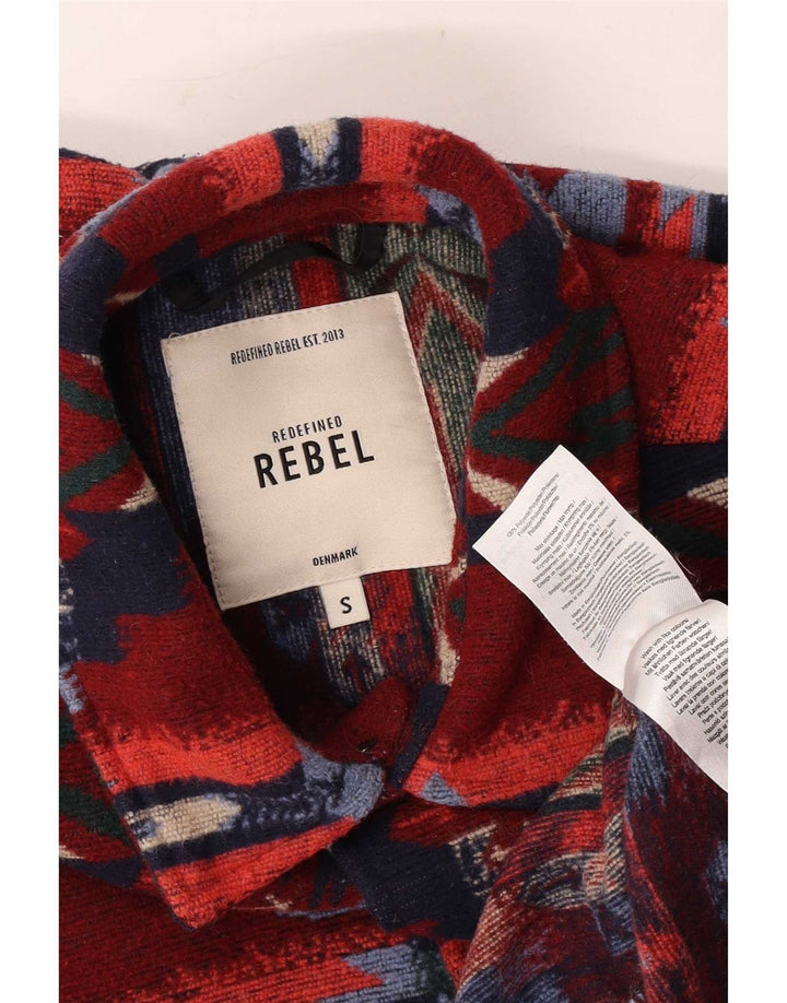 Redefined Rebel Mens Shacket Shirt Small Red Geometric Polyester Aztec