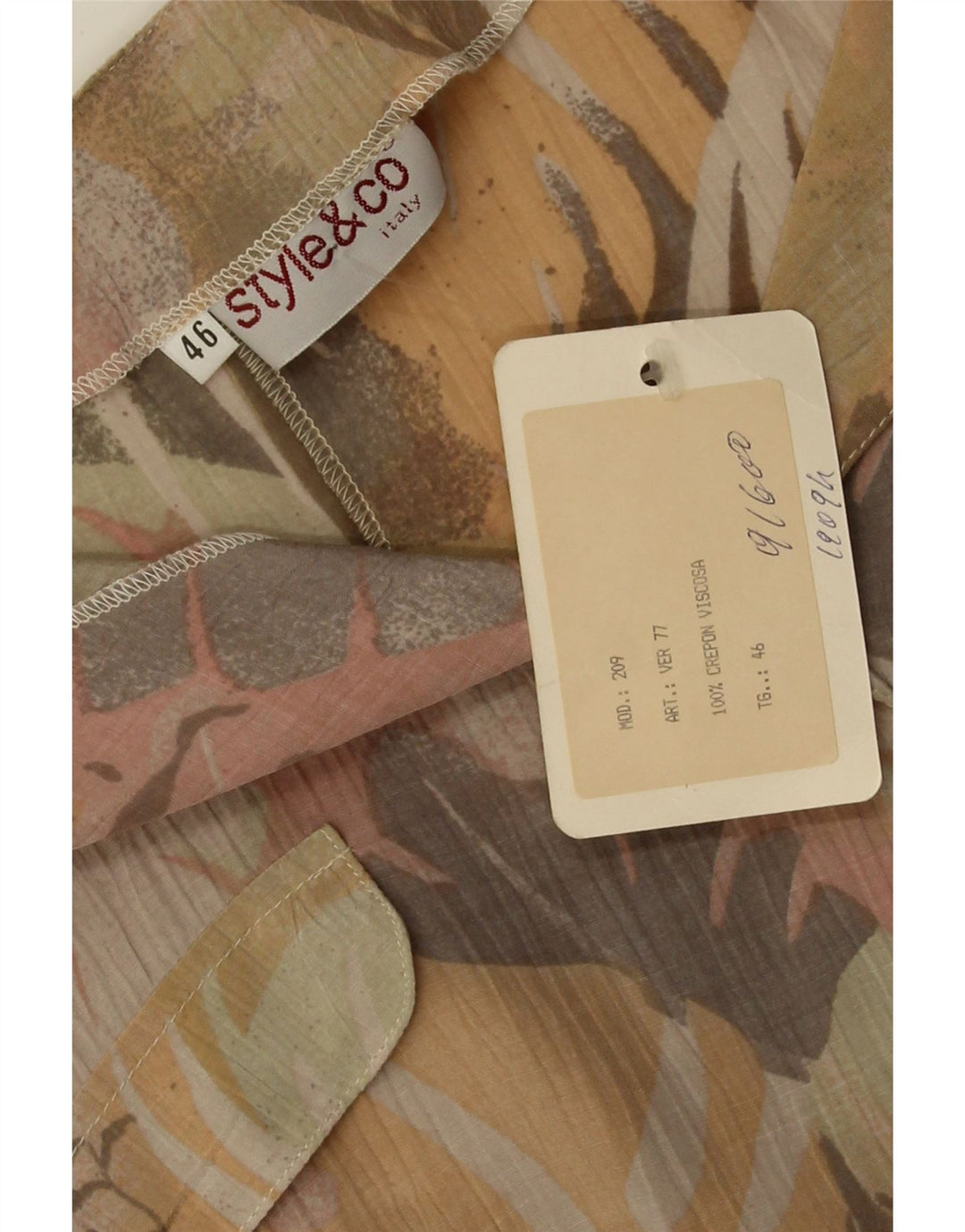 Γυναικείο κοντομάνικο πουκάμισο Style&Co Μπλούζα IT 46 Μεγάλο μπεζ φλοράλ βισκόζη